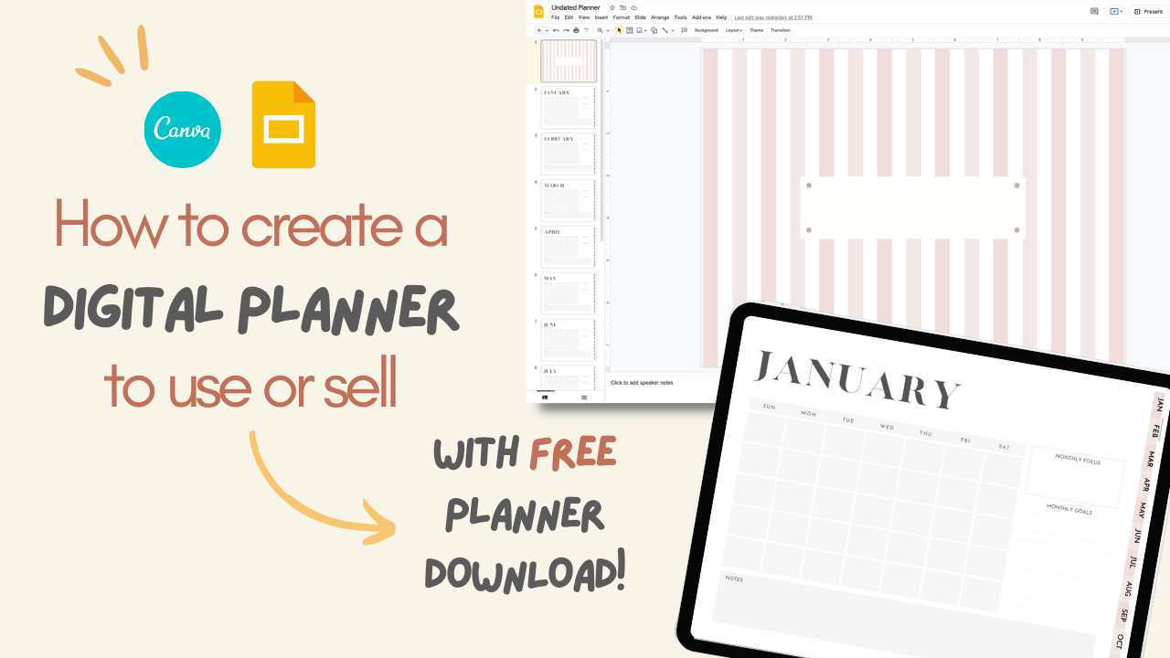 TUTORIAL: 📚 How to make a digital planner | Free Planner Download | Canva and Google Slides tutorial