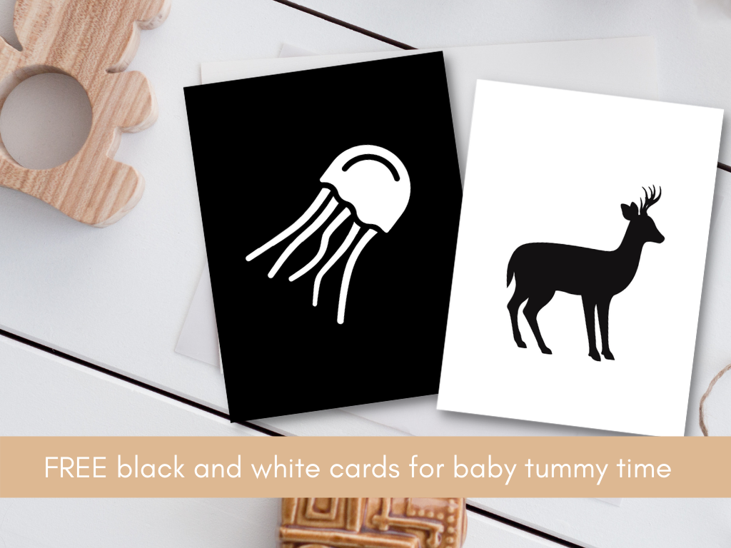 DIY black and white cards for baby tummy time – Free printable