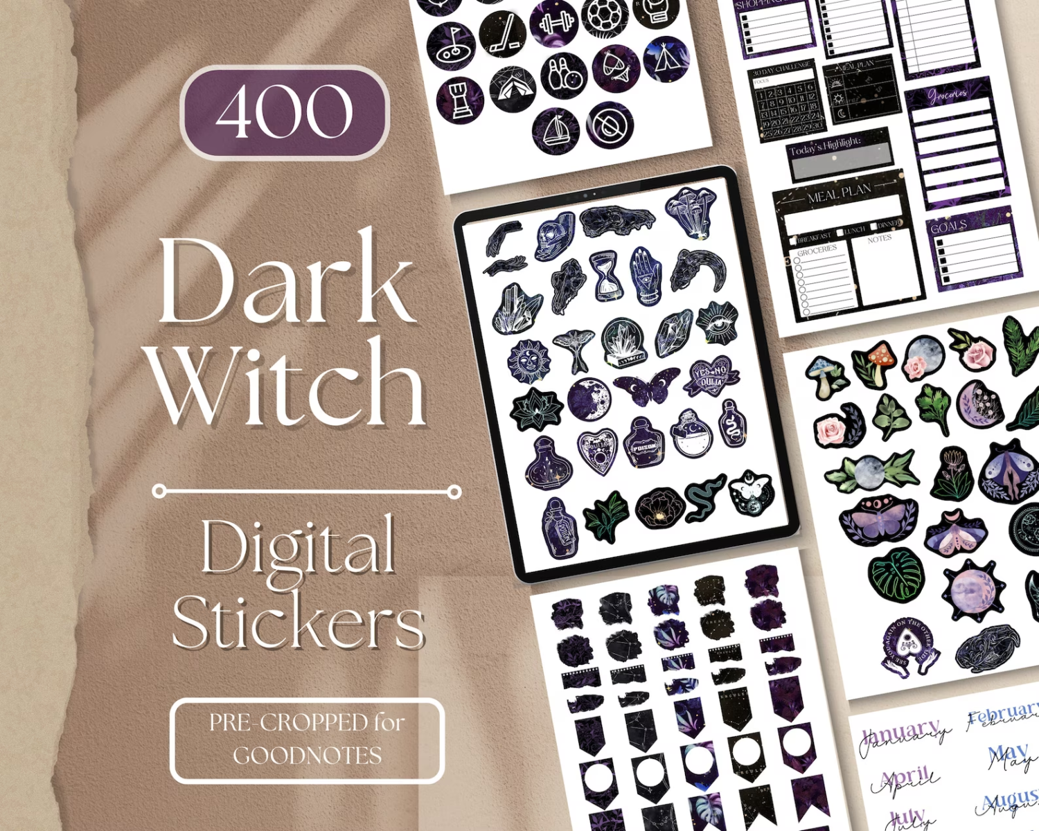 Witchy Digital Sticker Pack, Spiritual Stickers for Witchy Planner