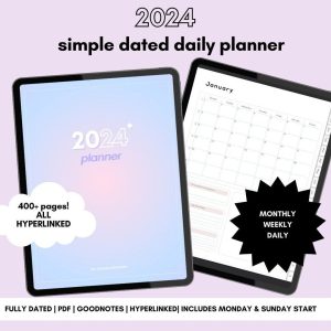 2024 Simple Dated Digital Planner (Sunday+Monday Start)
